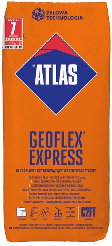 Atlas Geoflex Express zeer flexibele sneldrogende tegellijm 25 KG (C2FT 2-15 mm)