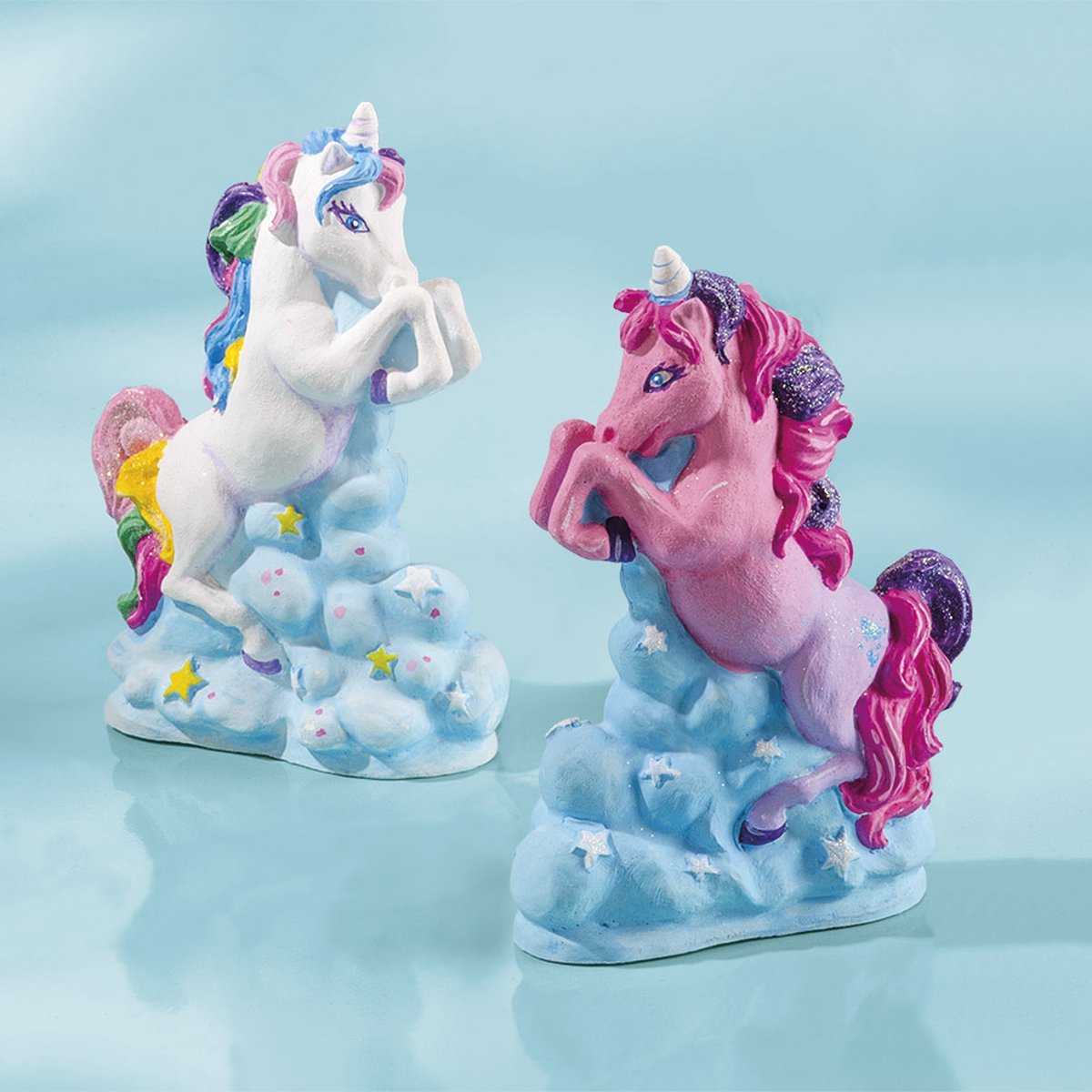 Totum Unicorn gips gieten en beschilderen knutselset 2 eenhoorns incl. gips, herbruikbare mal en 5 kleuren verf speelgoed vanaf 5 jaar — afbeelding 3