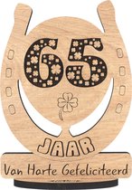 65 jaar - houten verjaardagskaart - wenskaart om iemand te feliciteren - kaart 65ste verjaardag - 12.5 x 17.5 cm