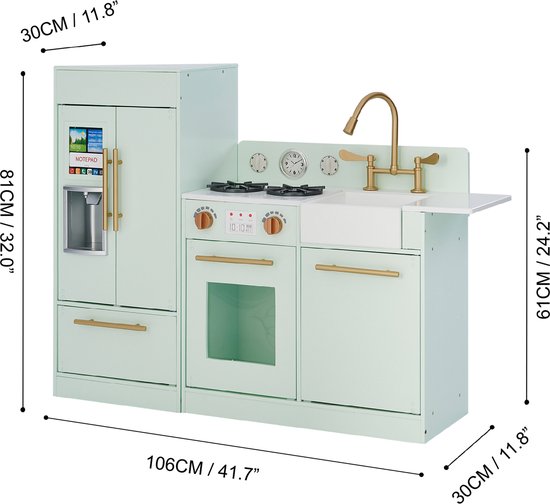 Teamson Kids Groot Modern Houten Speelkeuken - Kinderspeelgoed - Rollenspel Speelgoed - Mintgroen/Goud van Teamson Kids — afbeelding 3