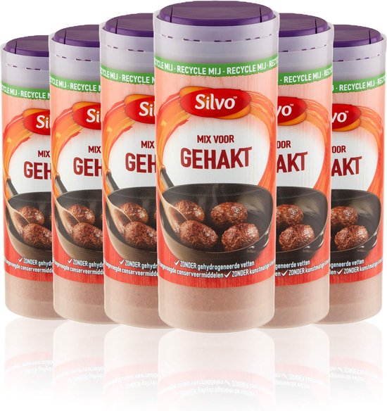 Foto: Silvo 6 x 130 g mix voor gehakt strooi bus multipack gehaktkruiden