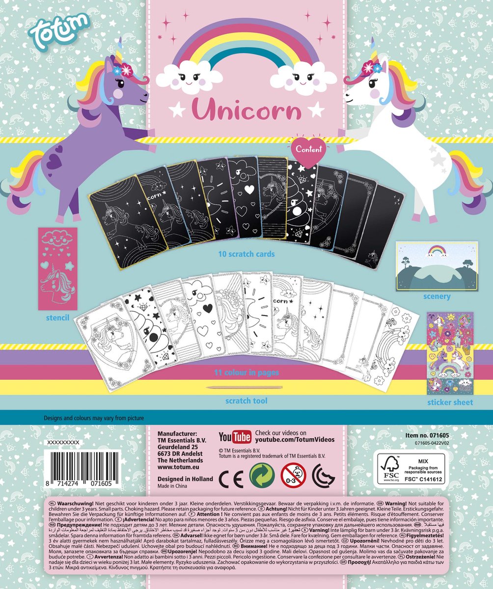 Totum Unicorn vakantieboek doeboek luxe kraskaarten scratch art sticker en kleurboek speelgoed meisjes met unicorns A5 25-delig — afbeelding 9