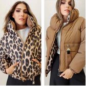 Winterjas - dames jas - tweezijdig - aan twee kanten draagbaar - panterprint - panterprint jas - camel kleurige winterjas - maat L