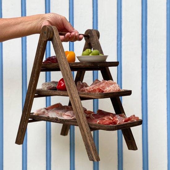 Etagère - 3 laag - Mango Hout - 50cm - Naturel - Metaal - Rond