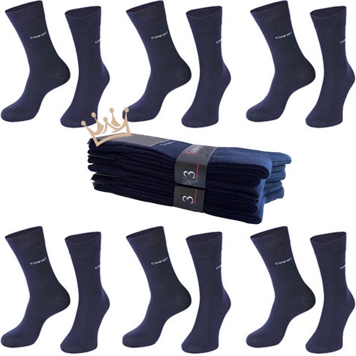 Nakkie's luxe katoenen sokken die niet knellen - 6 paar - Maat 47-50 - Ruime boord - Wijde boord - Naadloos - Donkerblauw - Cadeau tip - vaderdag kado tip