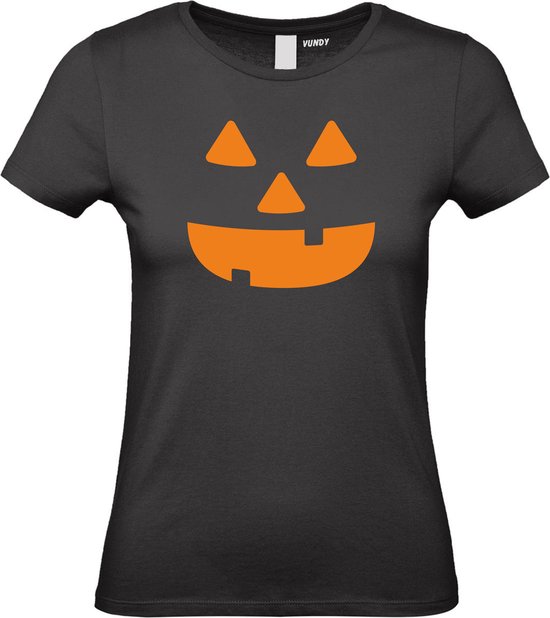 Dames t-shirt Halloween Pumpkin Face | Halloween kostuum kind dames heren | verkleedkleren meisje jongen | Zwart | maat S