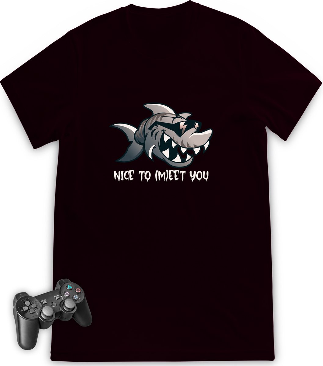 Jongens tshirt met haai print - Maten 92 t/m 164 - Shirt kleuren zwart en rood.