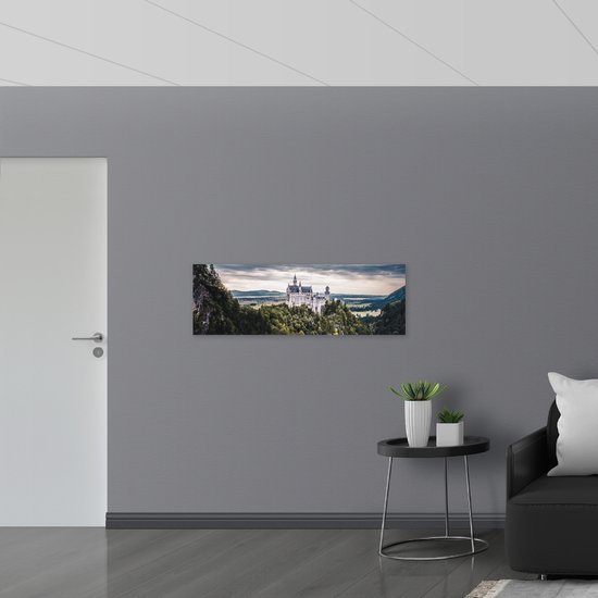 WallClassics - Hout - Kasteel op een Berg - 120x40 cm - 12 mm dik - Foto op Hout (Met Ophangsysteem)