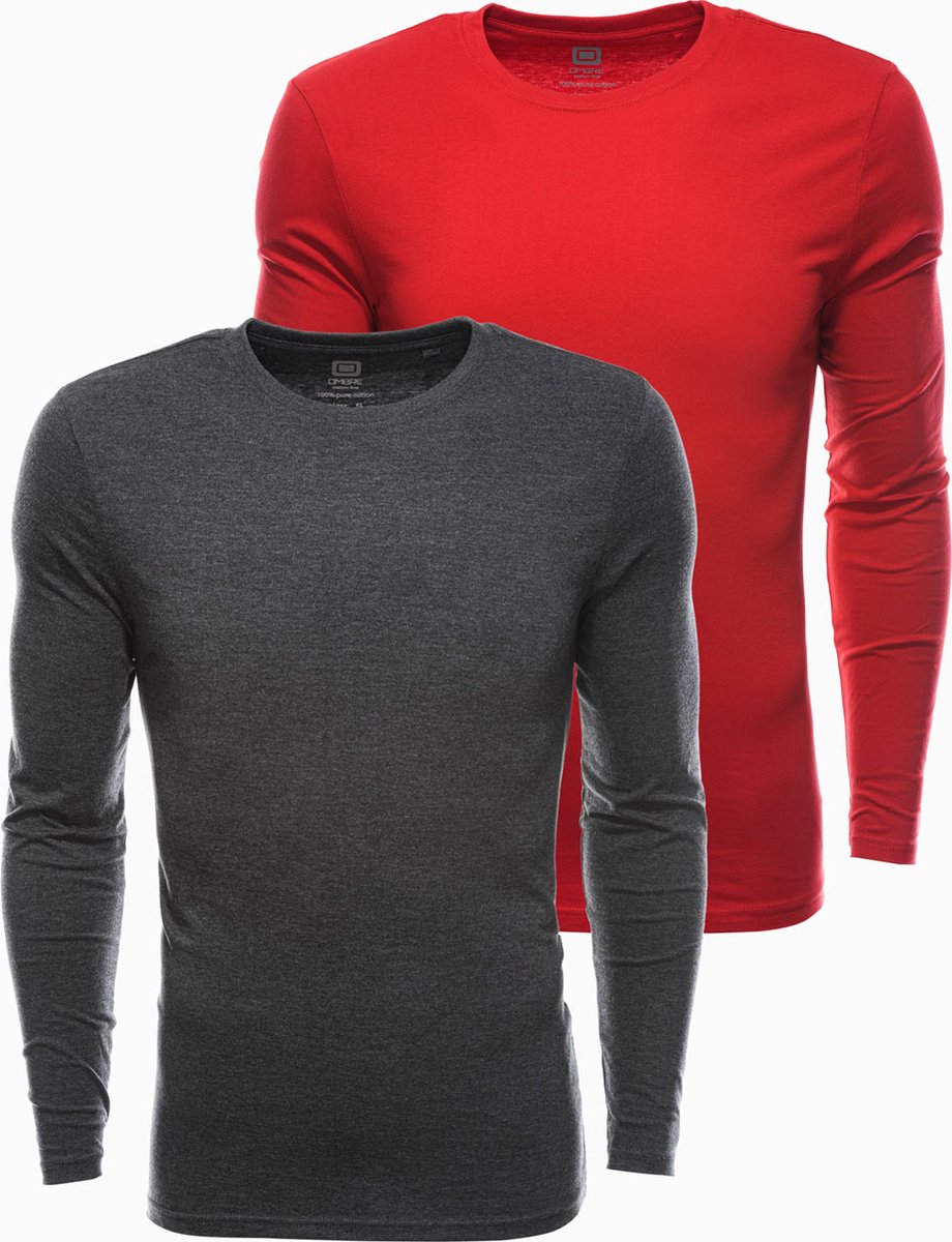 Heren effen longsleeve - mix 2-pack V4 Z43