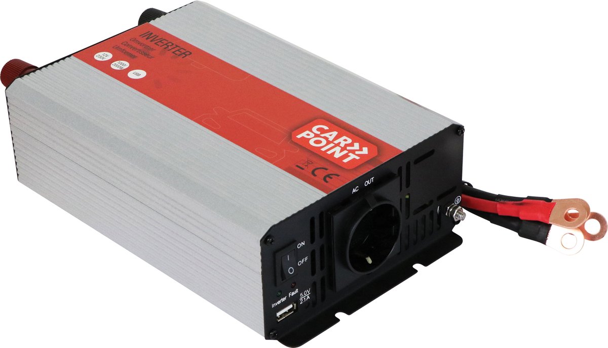 Carpoint Omvormer 12V naar 230V – 1000W / 2000W Piek – Met USB – Beveiligd – Ventilator – Voor Auto, Camper & Caravan