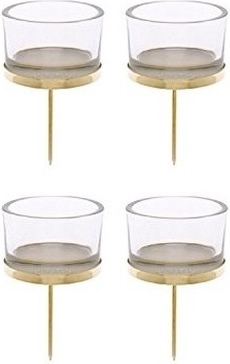 Waxinelichthouders - 8x - goud - 9 x 4 cm - glas - kerststukje instekers voor kaarsjes - kaarsenhouders