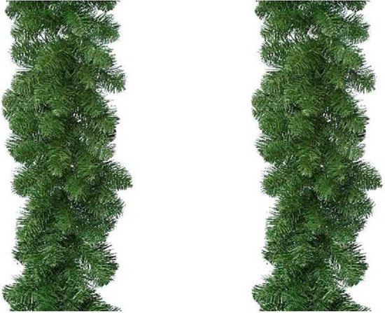 Foto: 2x groene dennen guirlande dennenslingers 270 x 25 cm kerst dennen guirlandes