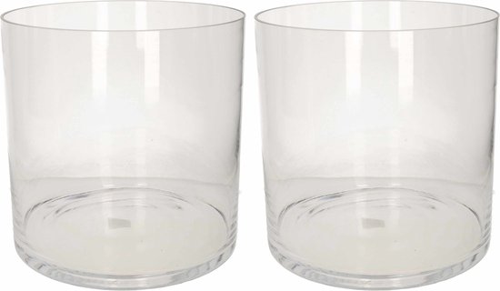 2x Transparante home-basics Cylinder vaas/vazen van glas 30 x 30 cm - Bloemen/boeketten - binnen gebruik