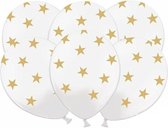 12x stuks Witte ballonnen met gouden sterren - Oud- en nieuw - Bruiloft - Verjaardag - Thema feestartikelen