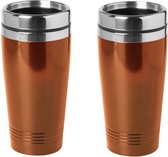 2x pcs tasse chaude / garder au chaud orange métallique 450 ml - tasse isolante / thermos en acier inoxydable tasses de voyage pour les déplacements