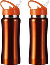 Set van 2x stuks drinkfles/waterfles 600 ml metallic oranje van RVS - Sport bidon waterflessen