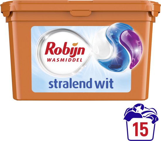Robijn Wascapsules - 3-in-1 - Stralend Wit - 15 Stuks