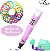 Fleau 3D Pen Starterspakket Roze XXL - 200m Filament - 20 Kleuren Vullingen + Handleiding + Voorbeelden + Penhouder - Knutselen en Tekenen