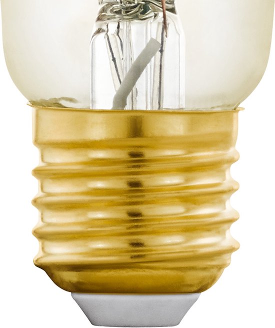 Close-up van de gouden E27 fitting van een LED lamp.
