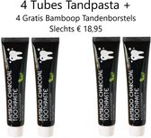 Charcoal Mint Tandpasta - 4 TUBES + 4 gratis bamboo tandenborstels - Witte Tanden - Houtskool Tand Bleker - Charcoal Toothpaste - Teeth Whitening - Charcaol Tandpasta Whitening - Frisse Adem - Bamboe Tandsteen verwijderaar - Wittere Tandjes