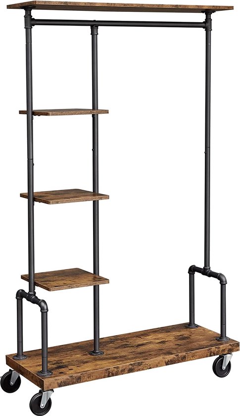 Penderie Portant à Vêtements Style Industriel 4 étagères Barre Penderie Mtal Noir Panneaux Aspect Bois 59744611