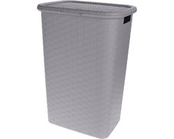 Storage Solutions Wasmand - rotan - met deksel - grijs - 60 liter - 33 x 44 x 60 cm - gevlochten kunststof
