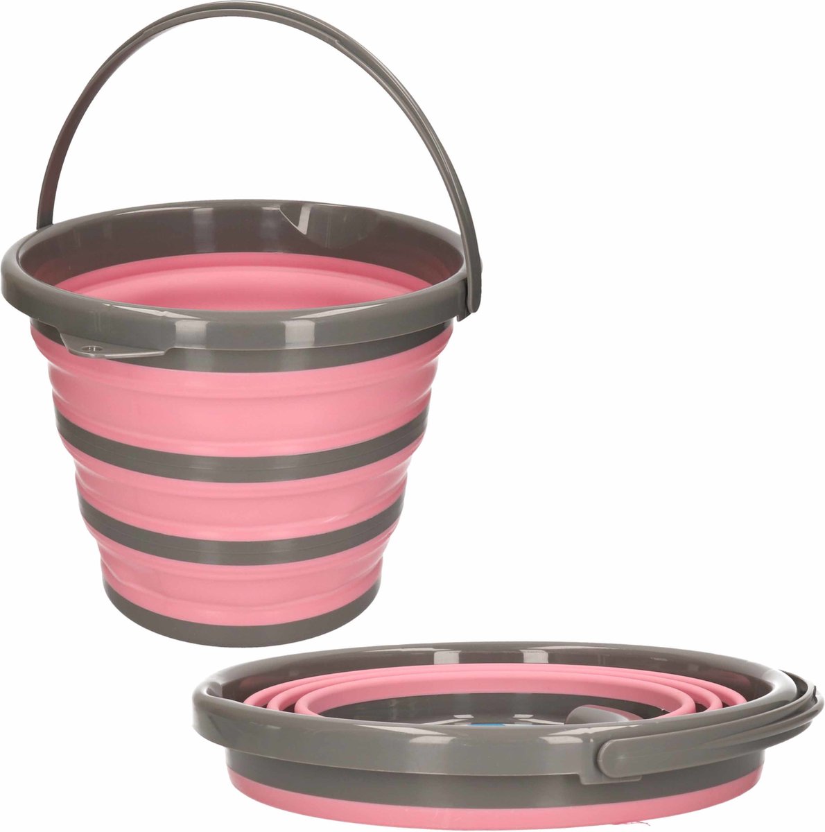 Goedkoopste 2x Opvouwbare emmer roze/grijs 10 liter - Camping emmer roze/grijs