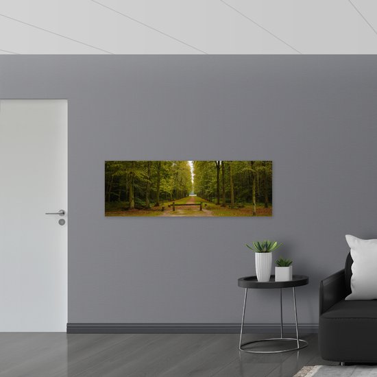 WallClassics - Drapeau - Sentier de randonnée entre les Forêts - 150x50 cm Photo sur drapeau en polyester