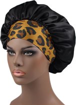 New Age Devi - Bonnet de nuit en satin - Bonnet de nuit unisexe à larges bords imprimé léopard