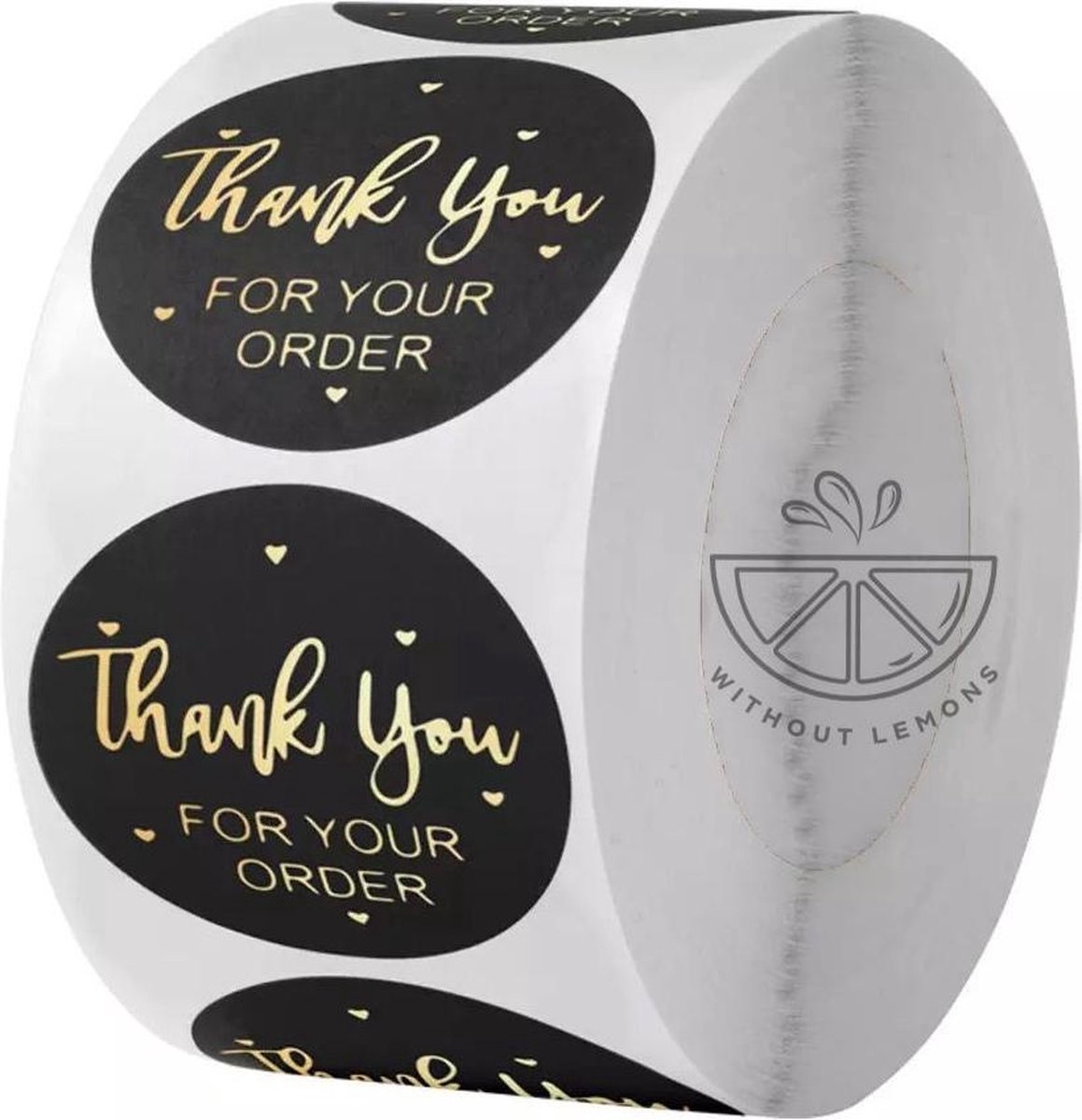 Without Lemon Thank You For Your Order 500 stuks Zwart Sluitstickers (2.5CM) | Sluitzegel | Bedankje | Envelop | Bedankt | Online Webshop | Small Business | Cadeau | Gift | Cadeauzakje | Traktatie | Chique inpakken | Feest