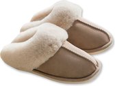 Pantoffels Dames en Heren Fluffy Open Sloffen met Pluche Voering Antislip Zool – Heavency ® - Khaki - Maat 36/37