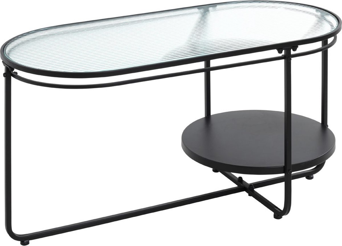 Salontafel – Veiligheidsglas ovaalvorm – 90 cm breed, 42 cm diep, 49 cm hoog – Golvend decor