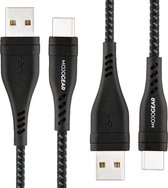 2x MOJOGEAR USB-C naar USB kabel Extra Sterk - 1,5 meter kabel - Geschikt voor Samsung / Oppo / OnePlus / Motorola / Huawei / Sony / iPhone 15 - Zwart [DUOPACK]