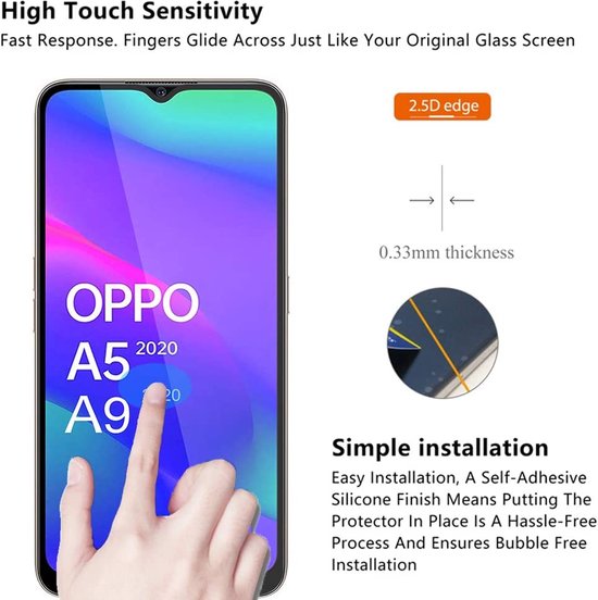 Glas de protection d'écran à couverture complète - Protecteur d'écran en Tempered Glass Convient pour : Oppo A5 / Oppo A9 2020 - - 2x