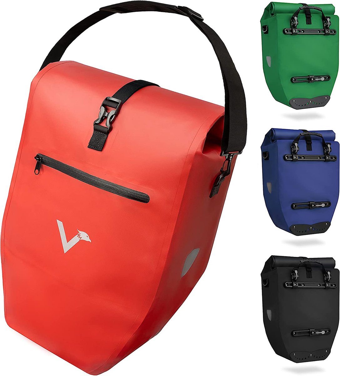 Valkental - ValkBasic 28L - Rood - Grote en waterdichte bagagedragertas - fietstas voor bagagedrager met reflectoren