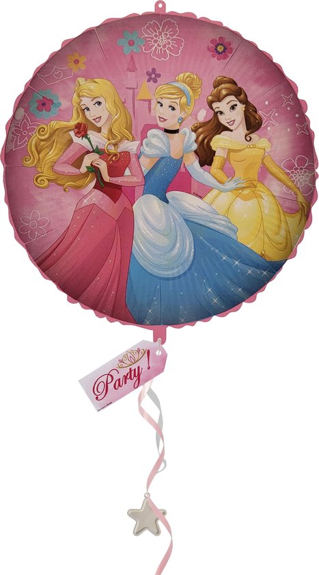Disney Princess Folieballon - prinsessen - opblaasbaar of te vullen met helium - 46 cm - herbruikbaar - incl. kartonnen rietje, gewichtje, 2 linten van 1,5m en een tag - Aurora - Assepoester - Belle  - ballon - versiering - kinderfeestje
