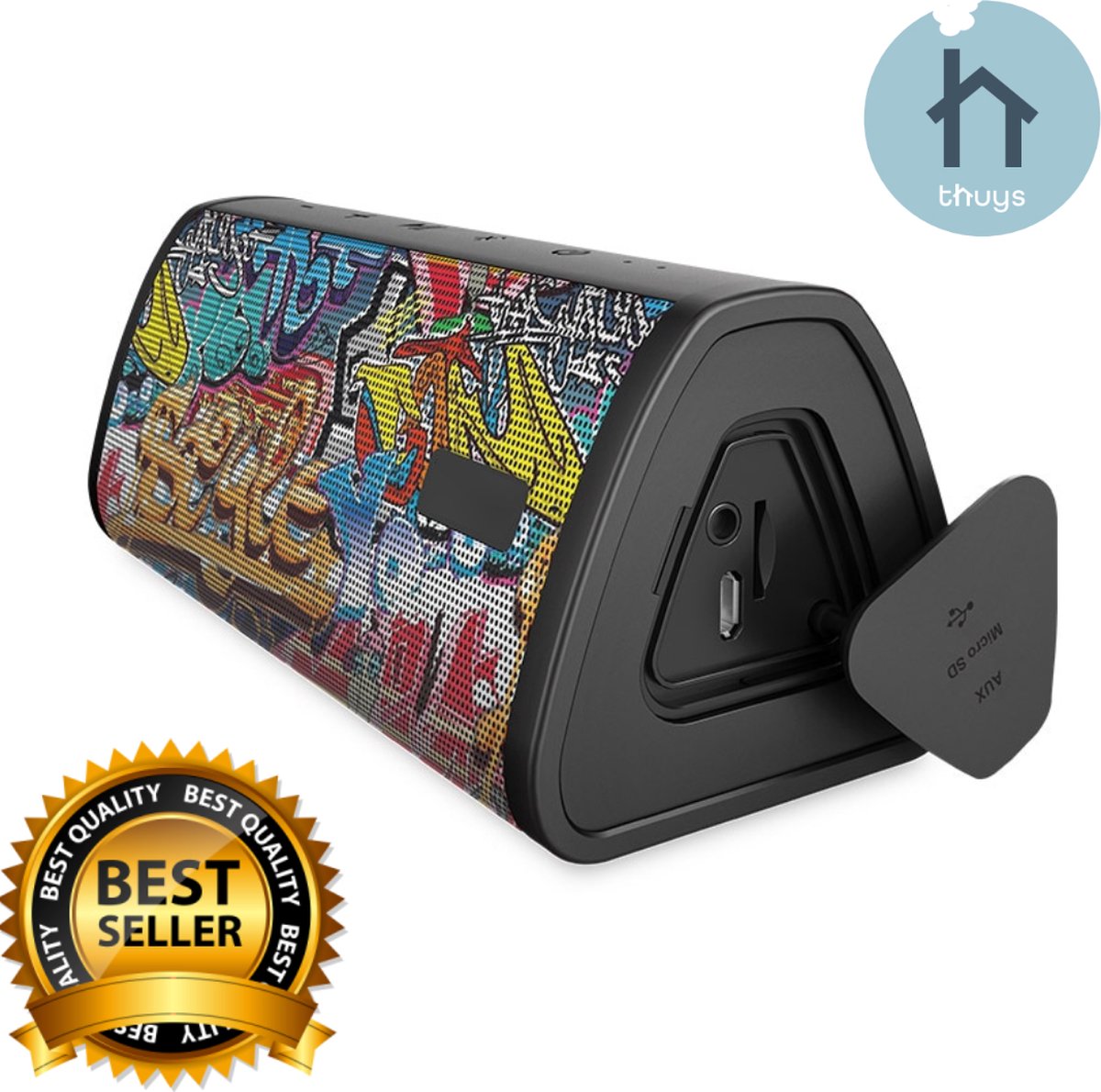 Thuys Krachtige Bluetoothspeaker - Draadloze Bluetooth Speaker - Waterdicht - 360 Graden Surround Sound - Black Graffiti Look