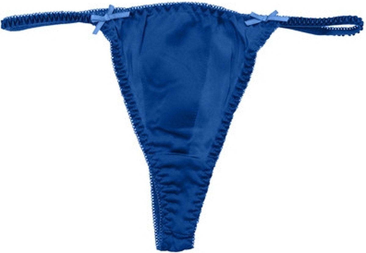 Zijde g-string met strikjes dames - blauw