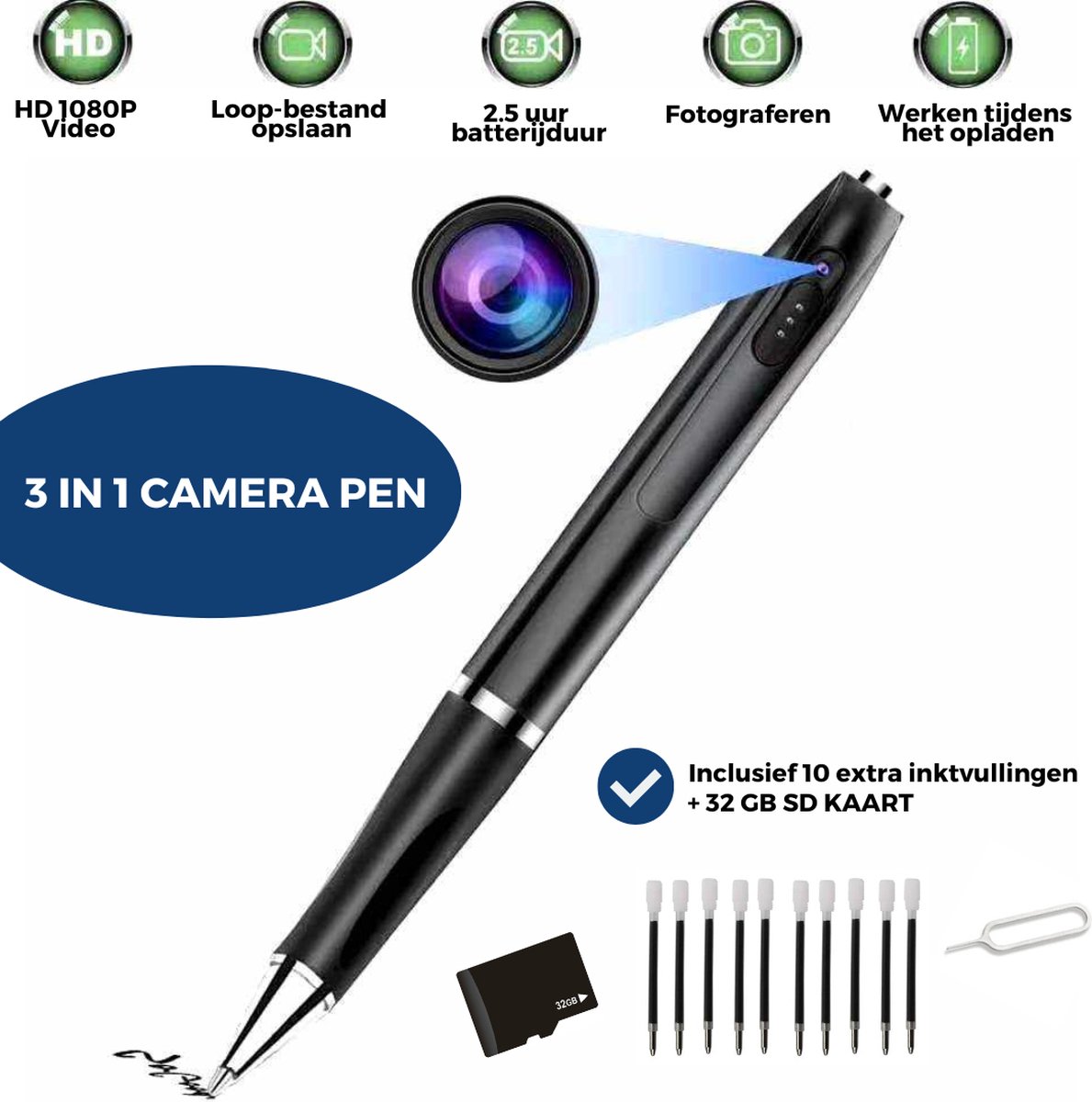 Lisiv Spy Camera Pen - Mini Camera - Verborgen Camera - Spy Recorder - Spy  Pen -... | bol.com