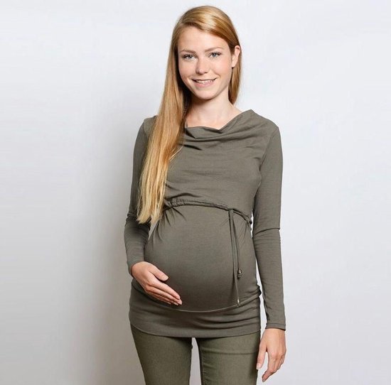Meer Tegenstander helemaal Borstvoeding Shirt - Zwangerschapsshirt met Lange Mouwen - Maat: XL -  Kleur: Leger... | bol.com