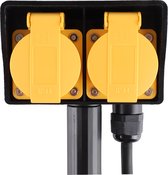 Q-Link Stekkerdoos Buiten - Dubbele Stekkerdoos op Spie - Tuincontactdoos met Klepjes - Tuinpaal - Randaarde - 3 meter kabel - H05RRF - 3500W - 3 x 1.5 mm² - zwart