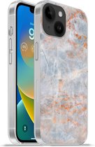 Geschikt voorApple Iphone 14 - Softcase hoesje - Marmer print - Luxe - Oranje - Siliconen Telefoonhoesje