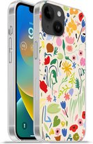 Geschikt voorApple Iphone 14 - Softcase hoesje - Bloem - Patronen - Planten - Siliconen Telefoonhoesje