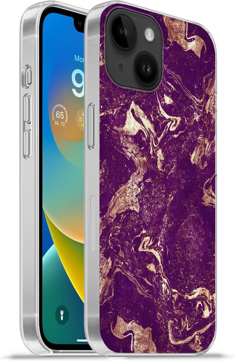 Telefoonhoesje Geschikt voor Apple Iphone 14 hoesje - Natuursteen - Kalksteen - Goud - Siliconen Telefoonhoesje Telefoonhoesje