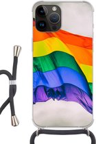 Geschikt voorApple Iphone 14 Pro Max - Crossbody Case - Foto van een regenboog vlag - Siliconen - Crossbody - Backcover met Koord - Telefoonhoesje met koord - Hoesje met touw