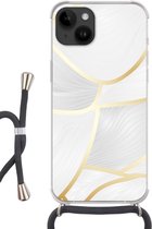 Geschikt voorApple Iphone 14 - Crossbody Case - Abstract patroon met gouden lijnen - Siliconen - Crossbody - Backcover met Koord - Telefoonhoesje met koord - Hoesje met touw