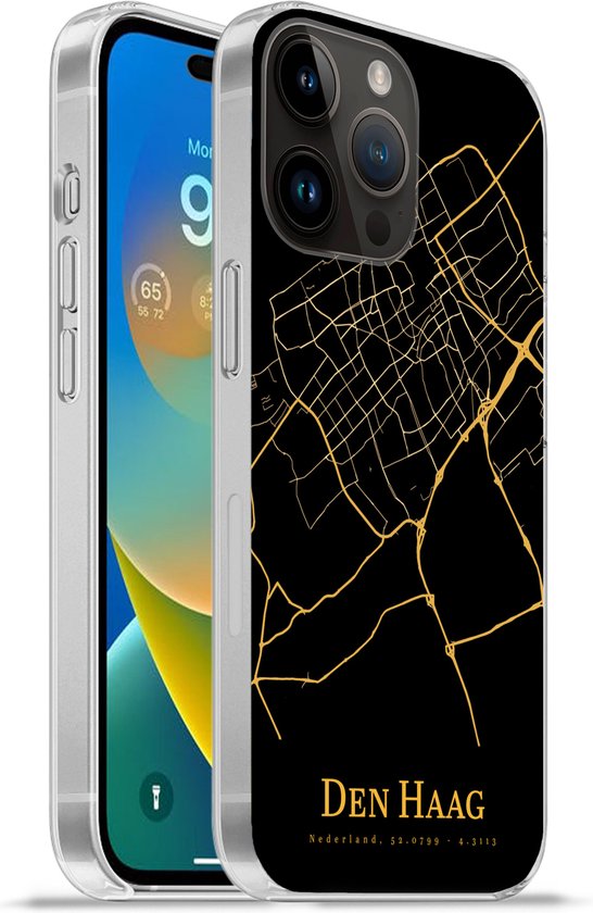 Apple iPhone 14 Pro Max hoesje Den Haag Stadskaart Black and gold