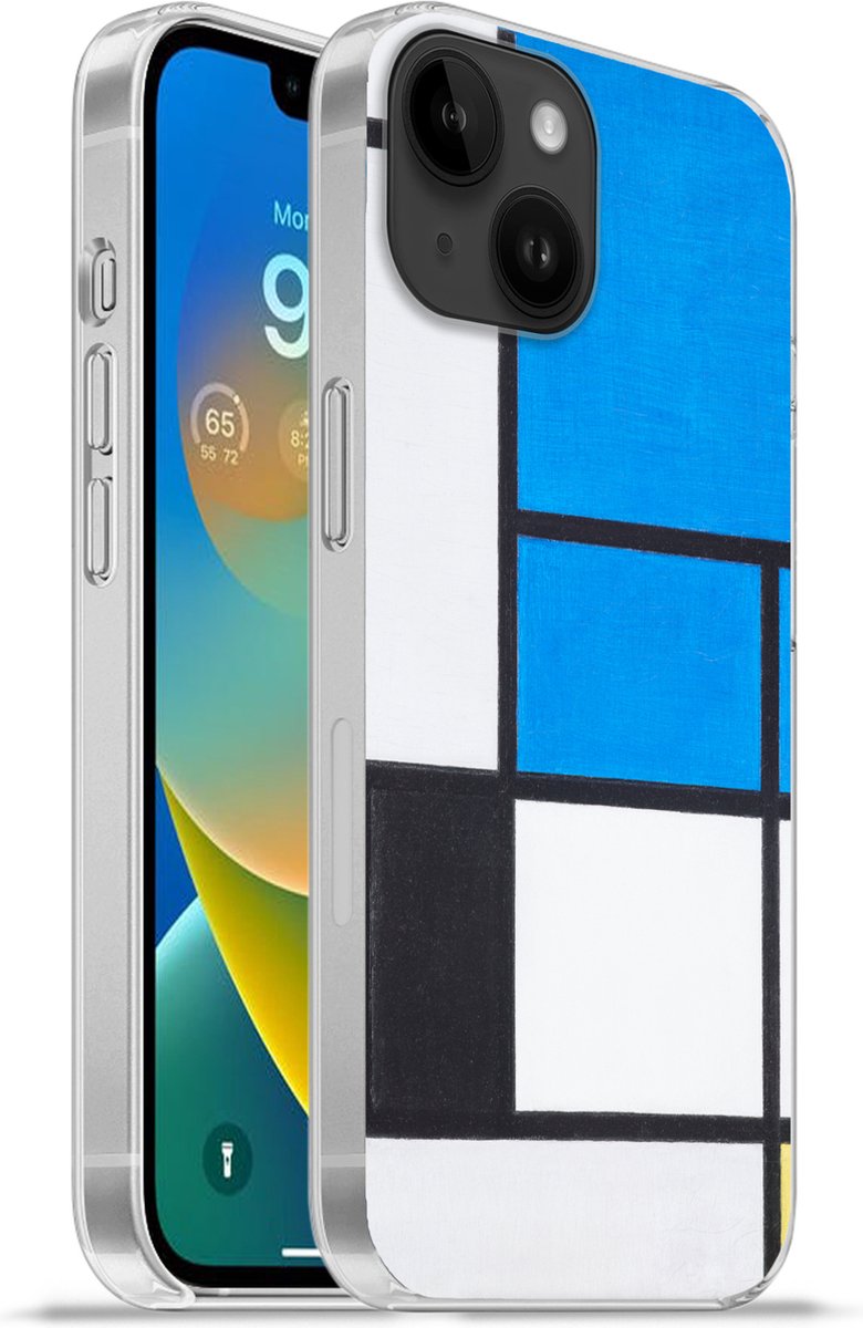 Telefoonhoesje Geschikt voor Apple Iphone 14 hoesje - Compositie met blauw, rood, zwart, geel en grijs - Piet Mondriaan - Siliconen Telefoonhoesje Telefoonhoesje