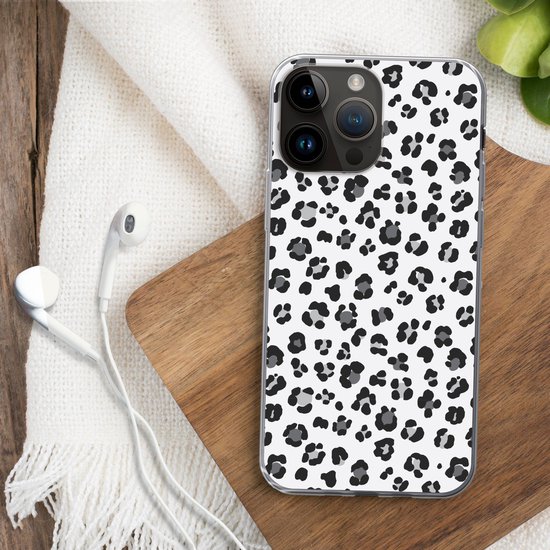 Telefoonhoesje Geschikt voor Apple Iphone 14 Pro hoesje - Panterprint - Grijs - Abstract - Siliconen Telefoonhoesje Telefoonhoesje