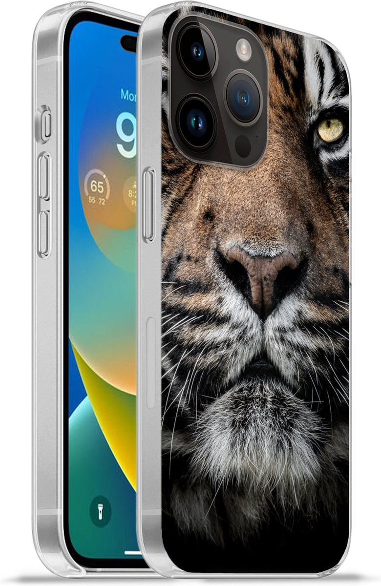 Telefoonhoesje Geschikt voor Apple Iphone 14 Pro Max hoesje - Tijger - Close up - Dier - Siliconen Telefoonhoesje Telefoonhoesje